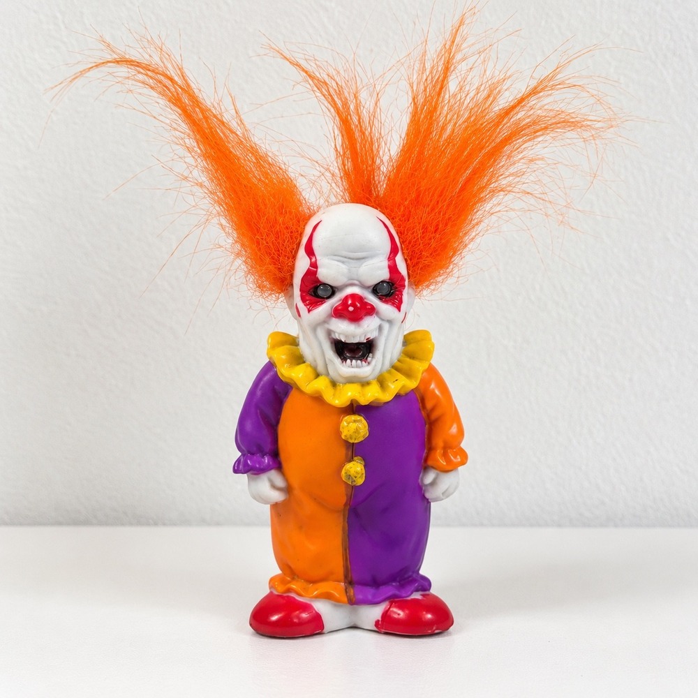 Vintage pocket screamer Evil Clown Figure Orange Hair Horror Halloween Decor Toy